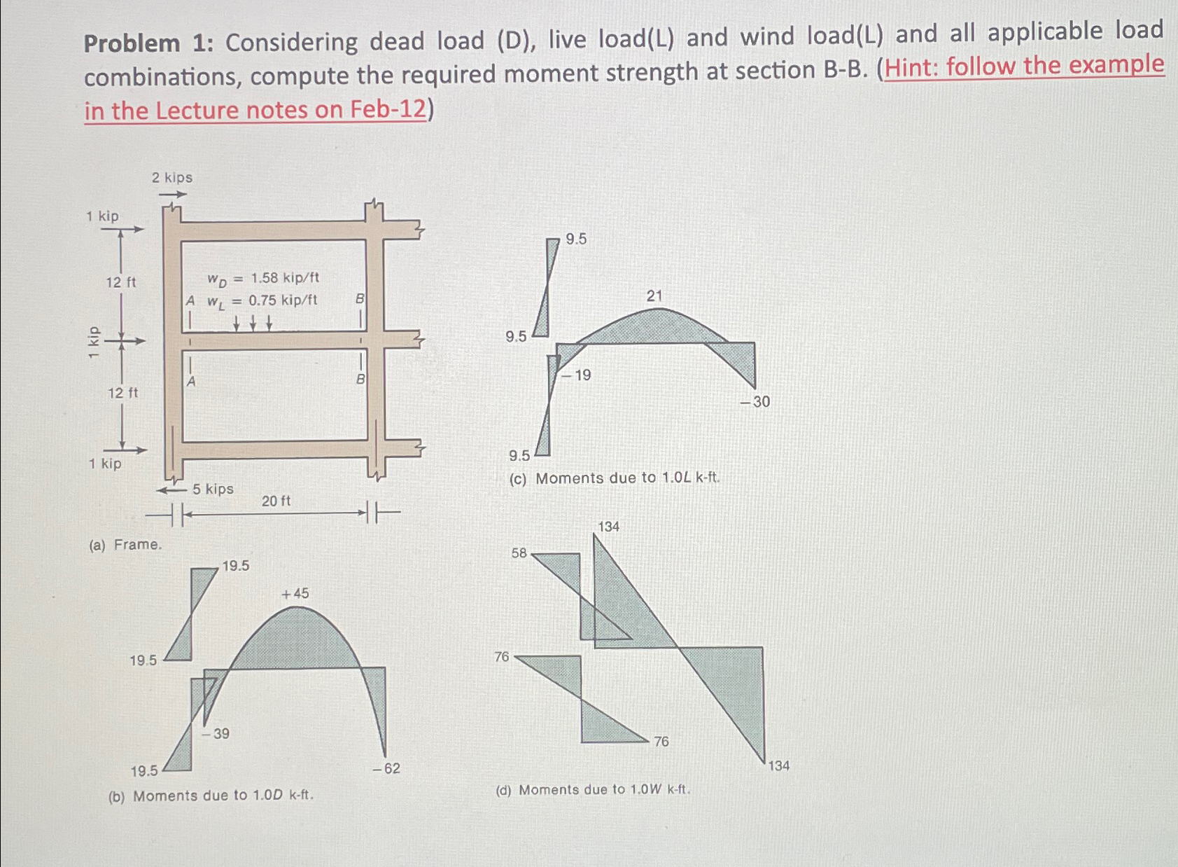 Problem 1 : Considering dead load ( D ) , live