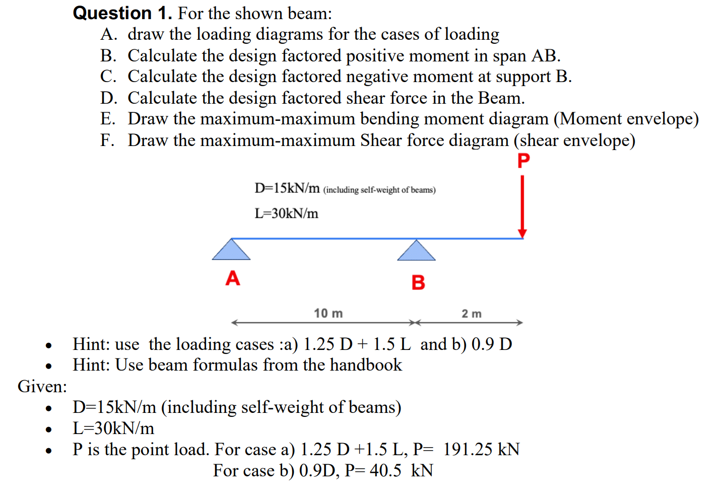 Question 1 . For the shown beam: A . draw the