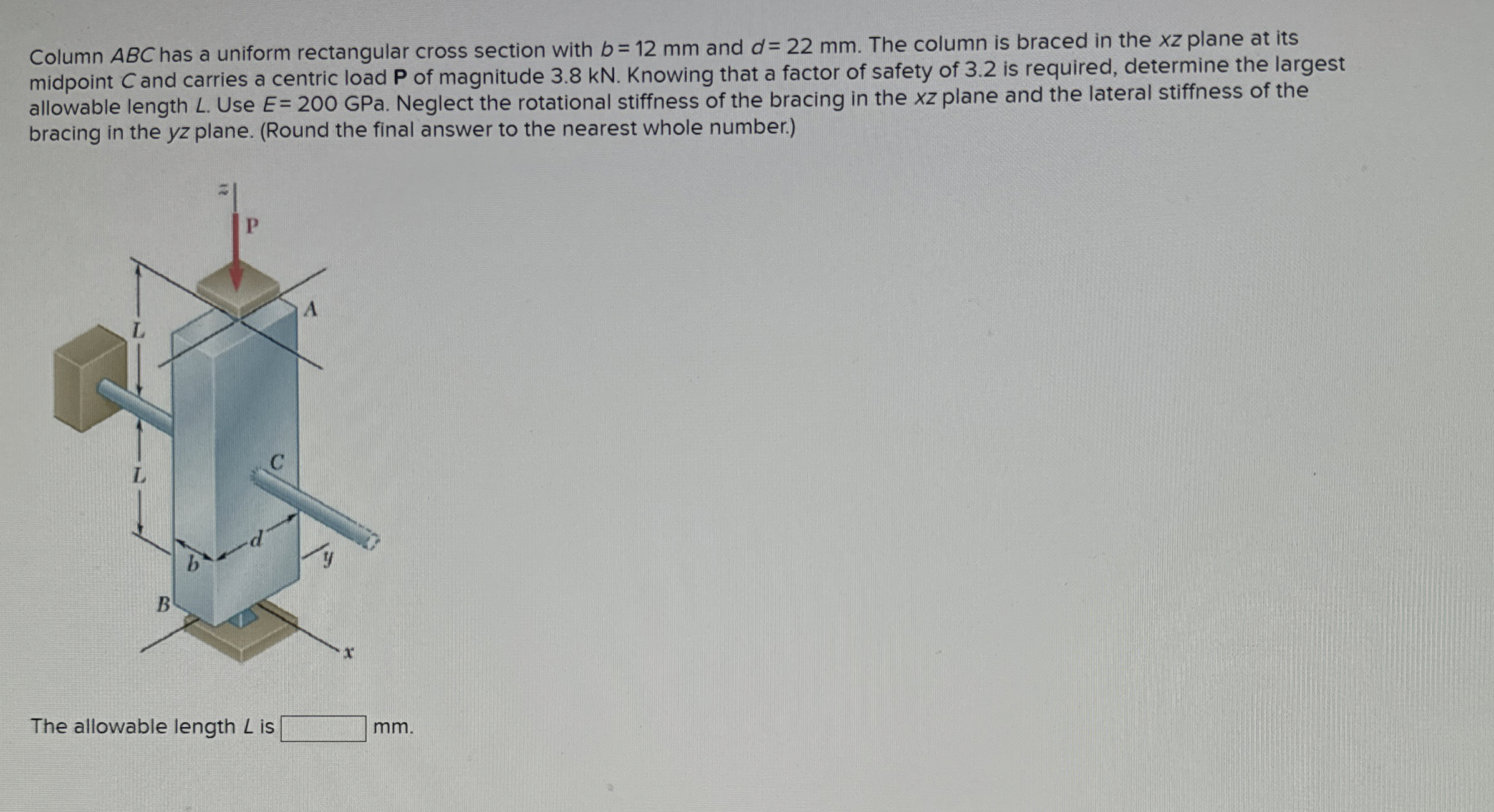 Column ABC has a uniform rectangular cross
