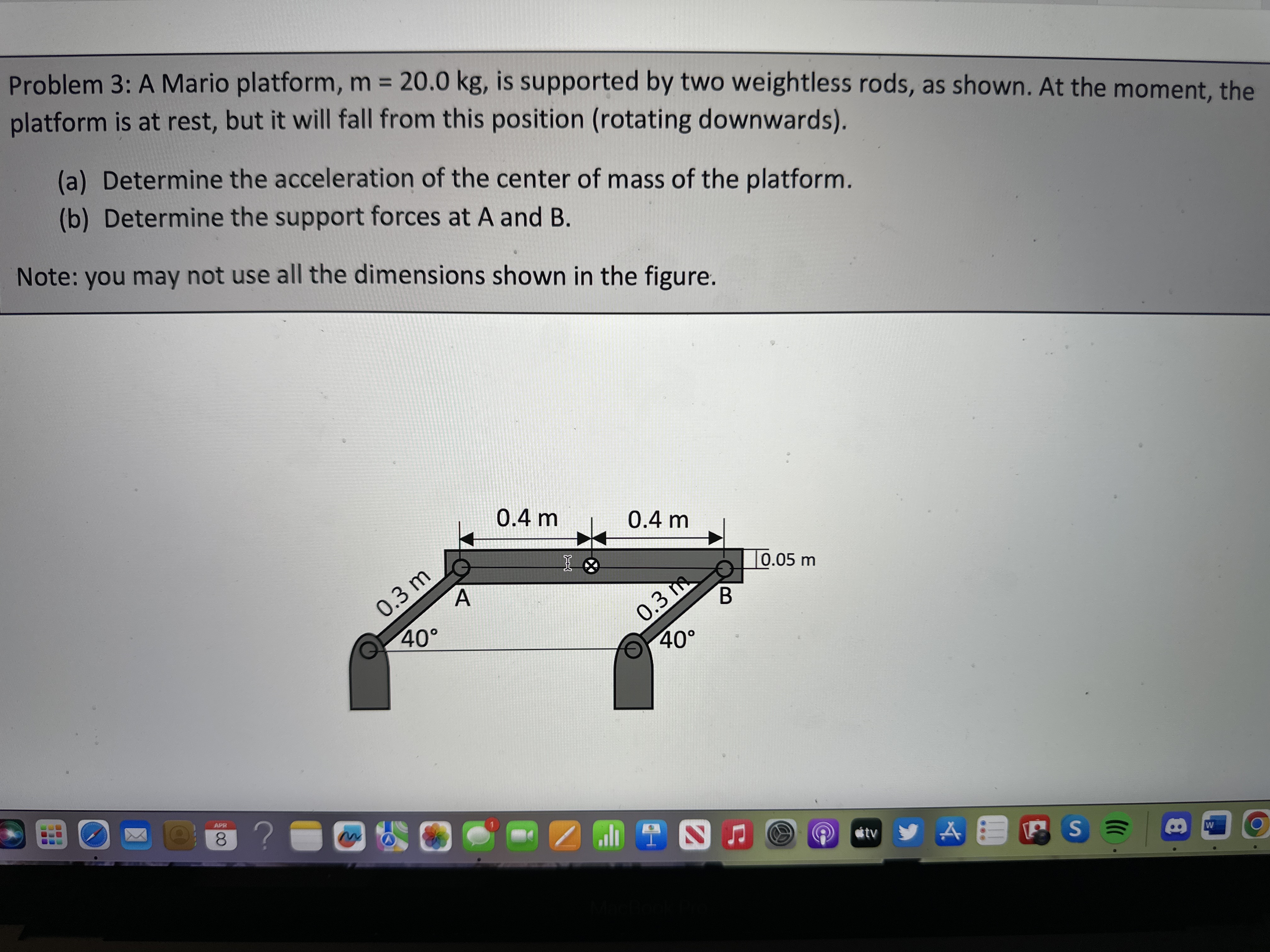 Problem 3 : A Mario platform, m = 2 0 . 0 k g ,