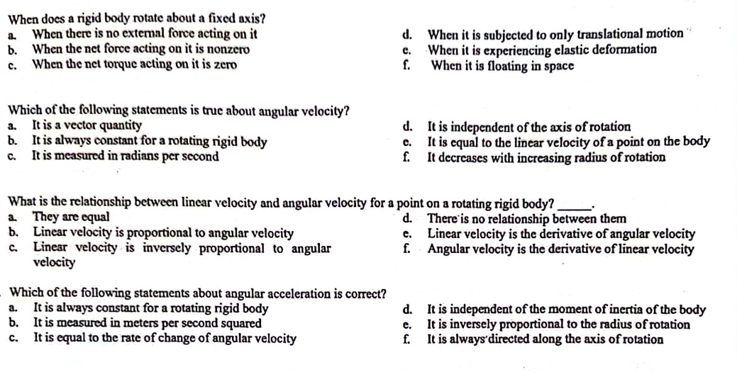 When does a rigid body rotate about a fixed axis?