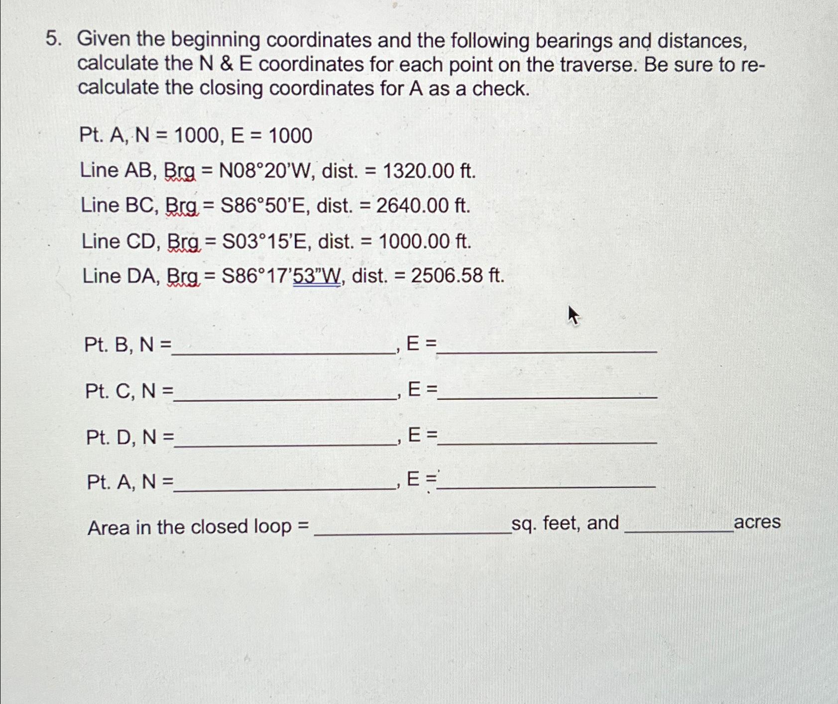 Given the beginning coordinates and the following