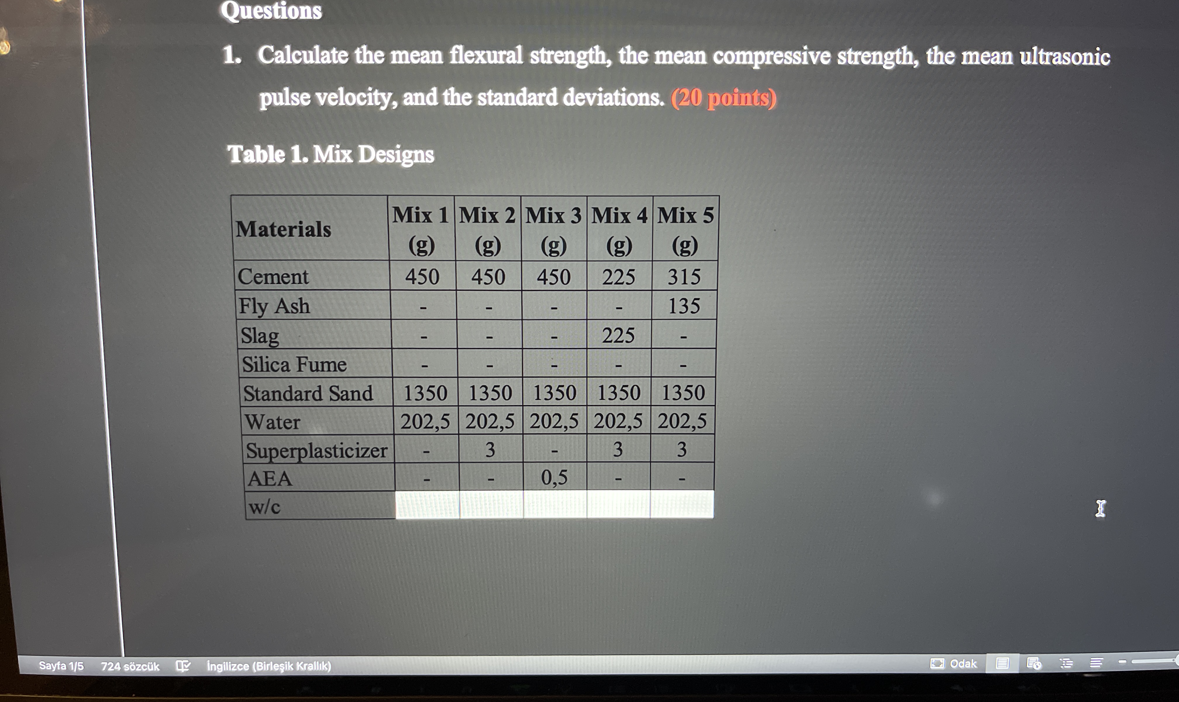 Questions Calculate the mean flexural strength,