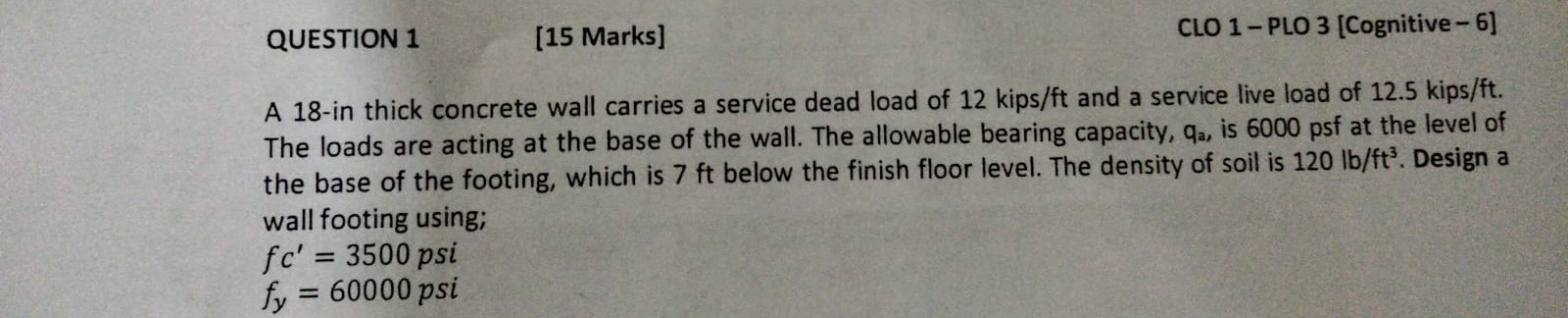 QUESTION 1 [ 1 5 Marks ] CLO 1 - PLO 3 [