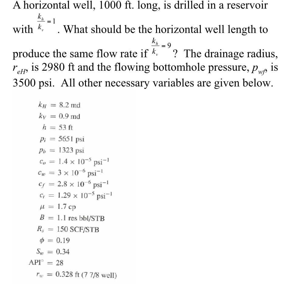 Problem 1 A horizontal well, 1 0 0 0 f t . long,