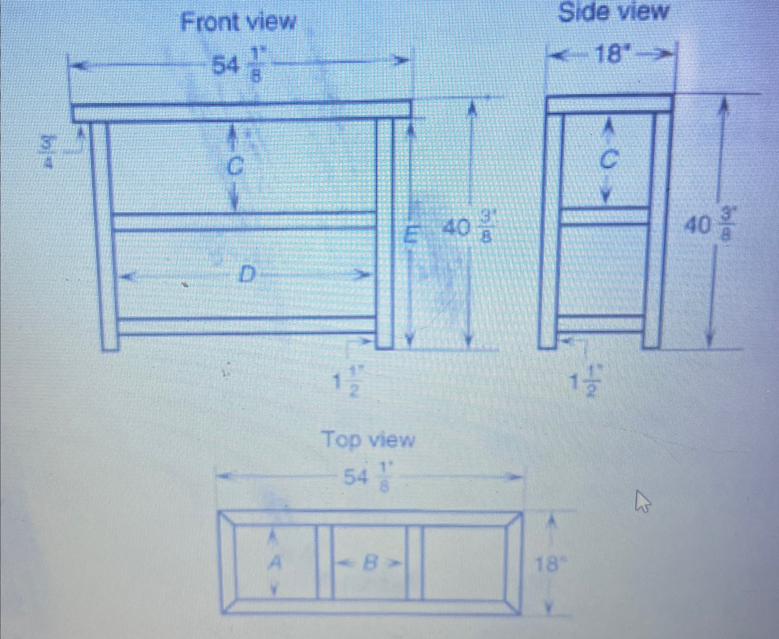 Find the dimensions of A , B , C , D , and E