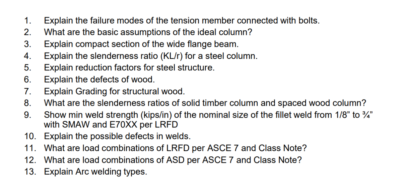 Explain the failure modes of the tension member