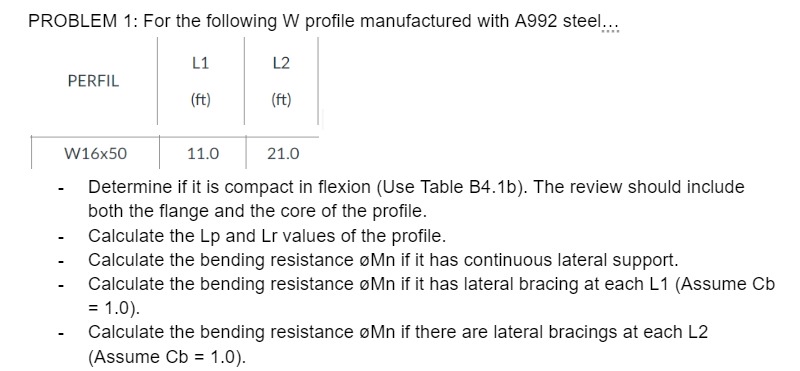PROBLEM 1 : For the following W profile