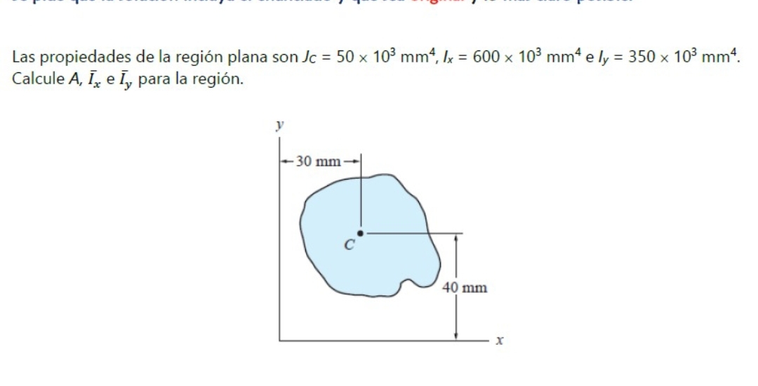 Las propiedades de la regi n plana son J C = 5 0