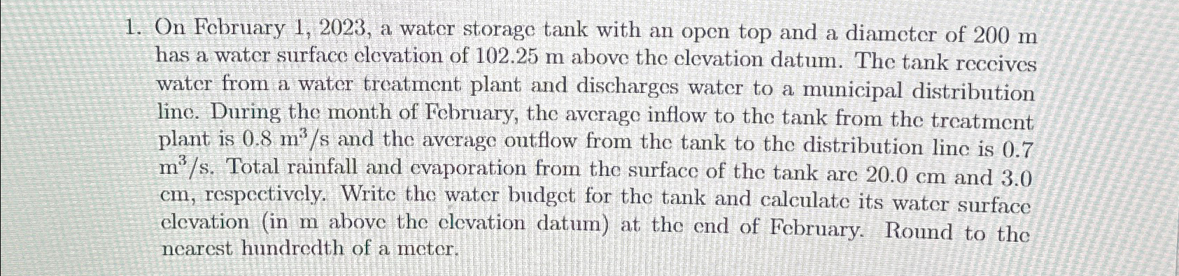 On February 1 , 2 0 2 3 , a water storage tank