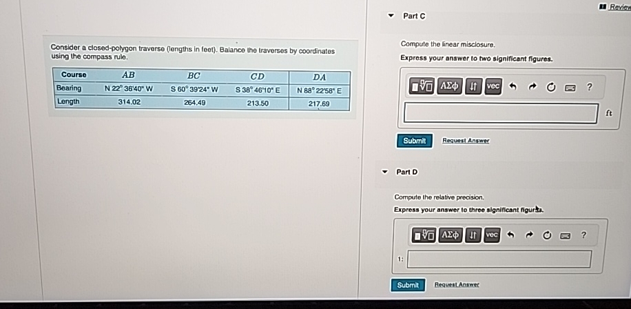 Part C Consider a closed - polygon traverse (