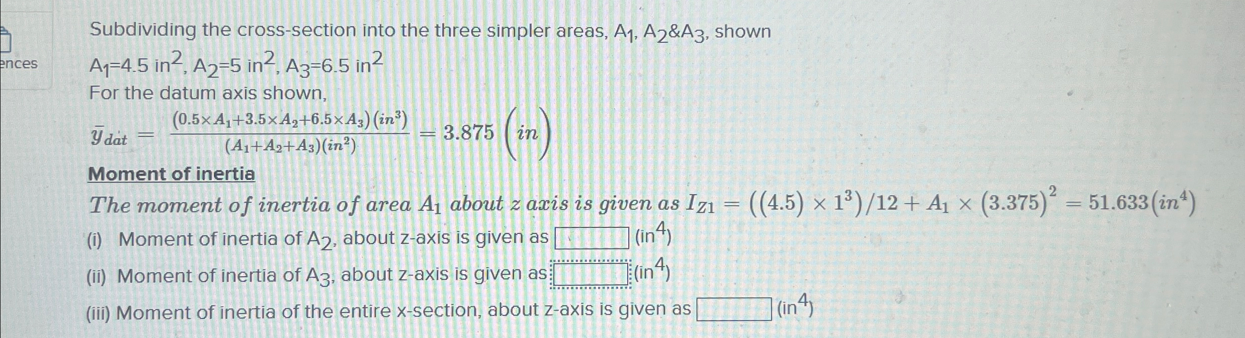 Subdividing the cross - section into the three