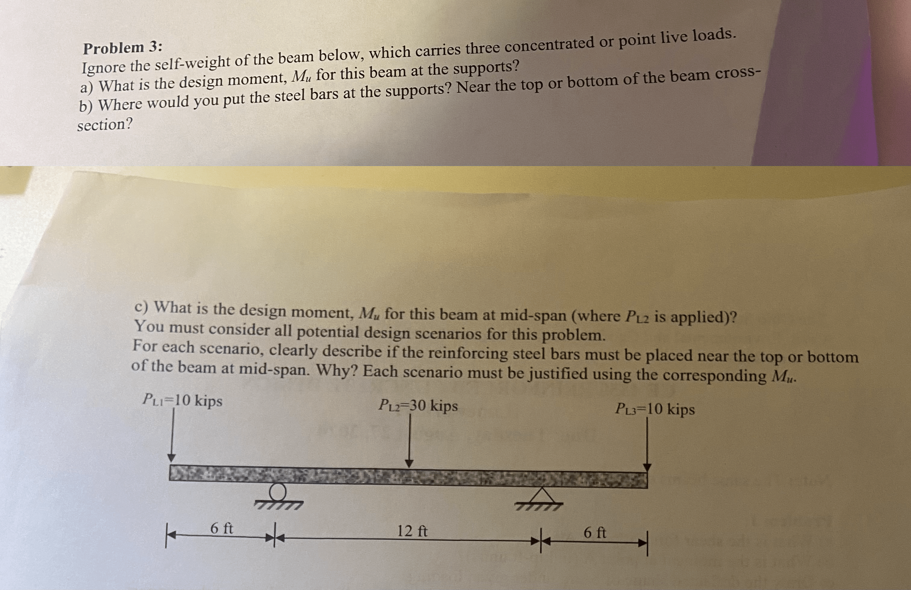 Ignore the self - weight of the beam below, which