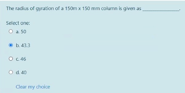 The radius of gyration of a 1 5 0 m 1 5 0 m m