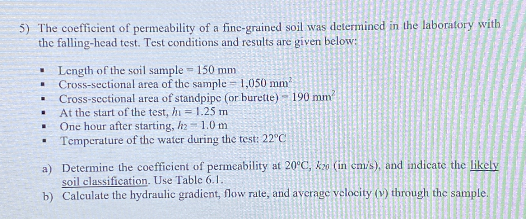 The coefficient of permeability of a fine -