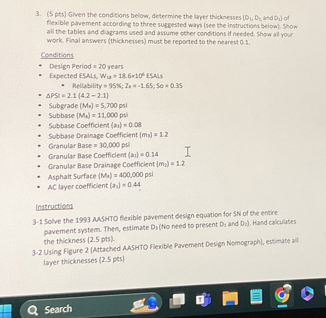 ( 5 pts ) Given the conditions below, determine