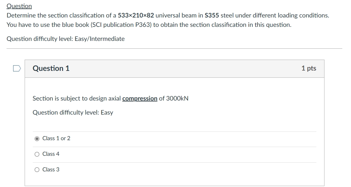 Question Determine the section classification of