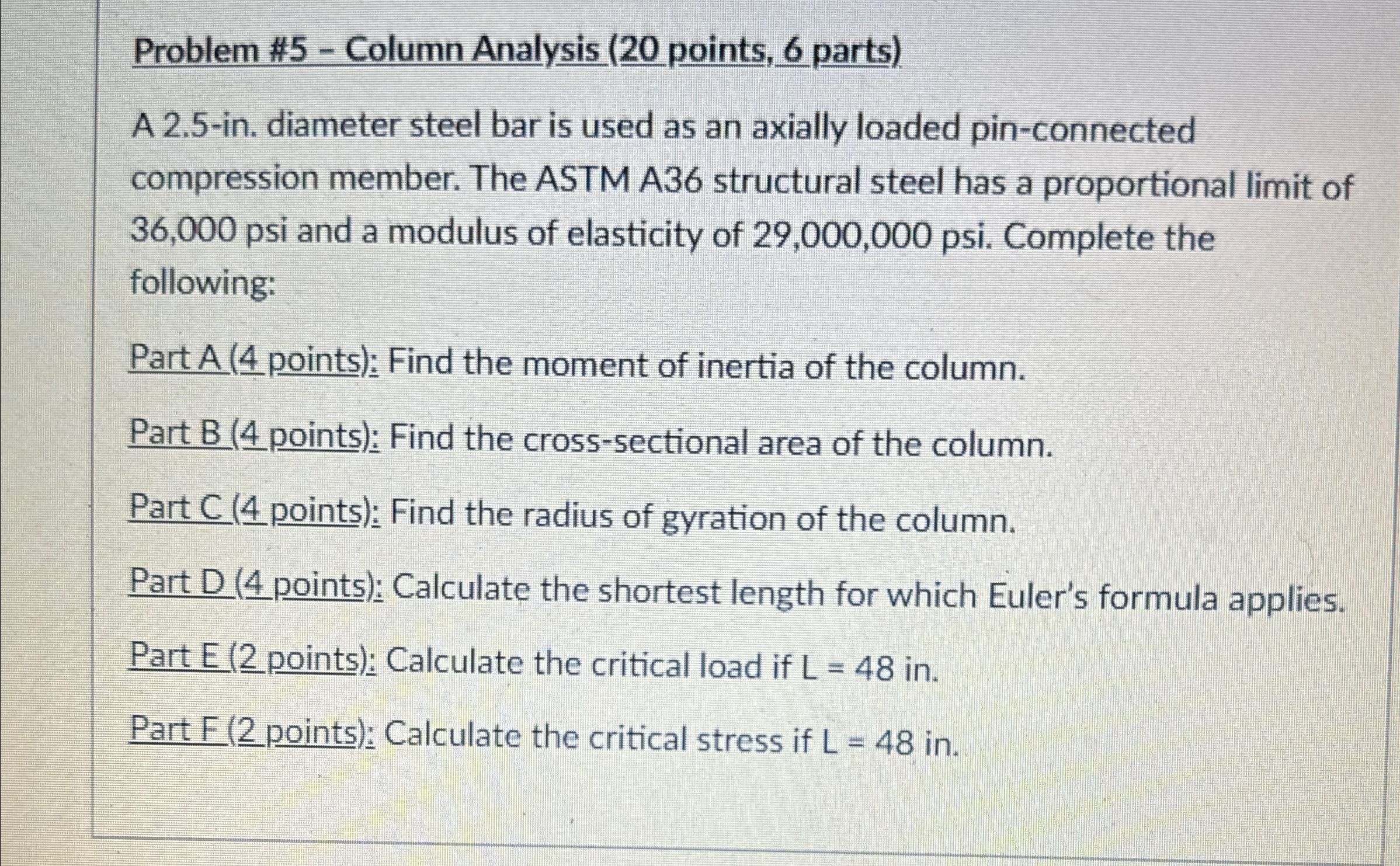 Problem # 5 - Column Analysis ( 2 0 points, 6