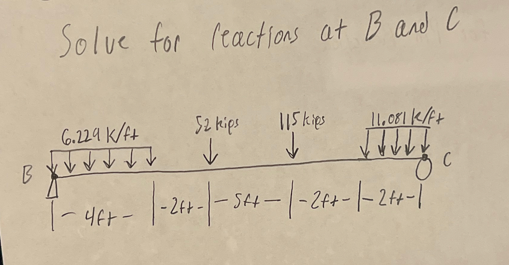 Solve for reactions at B and C
