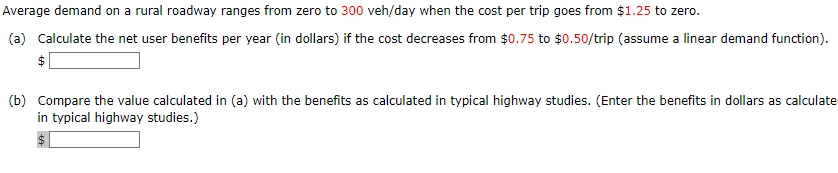 Average demand on a rural roadway ranges from