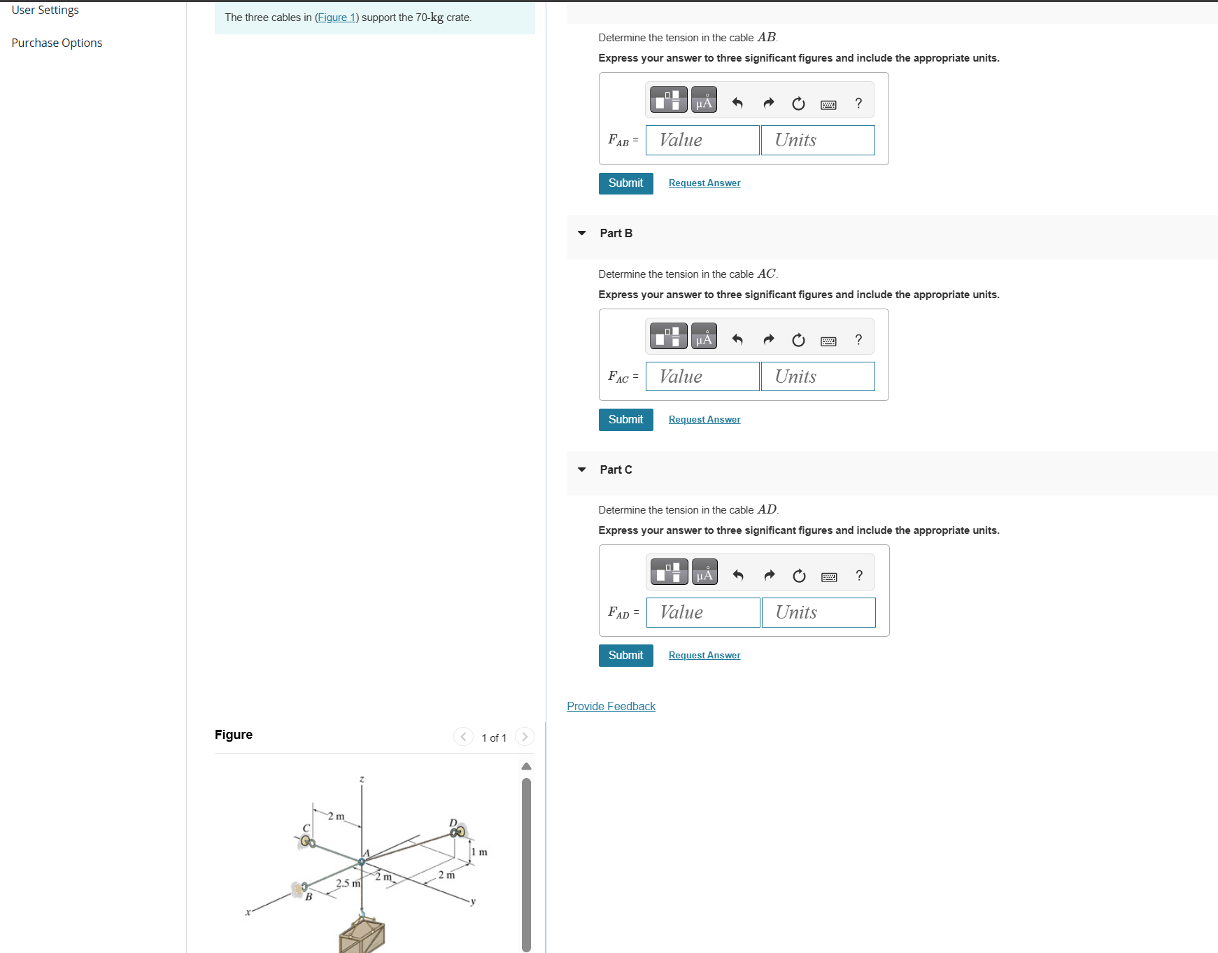 The three cables in figure 1 support the 7 0 kg