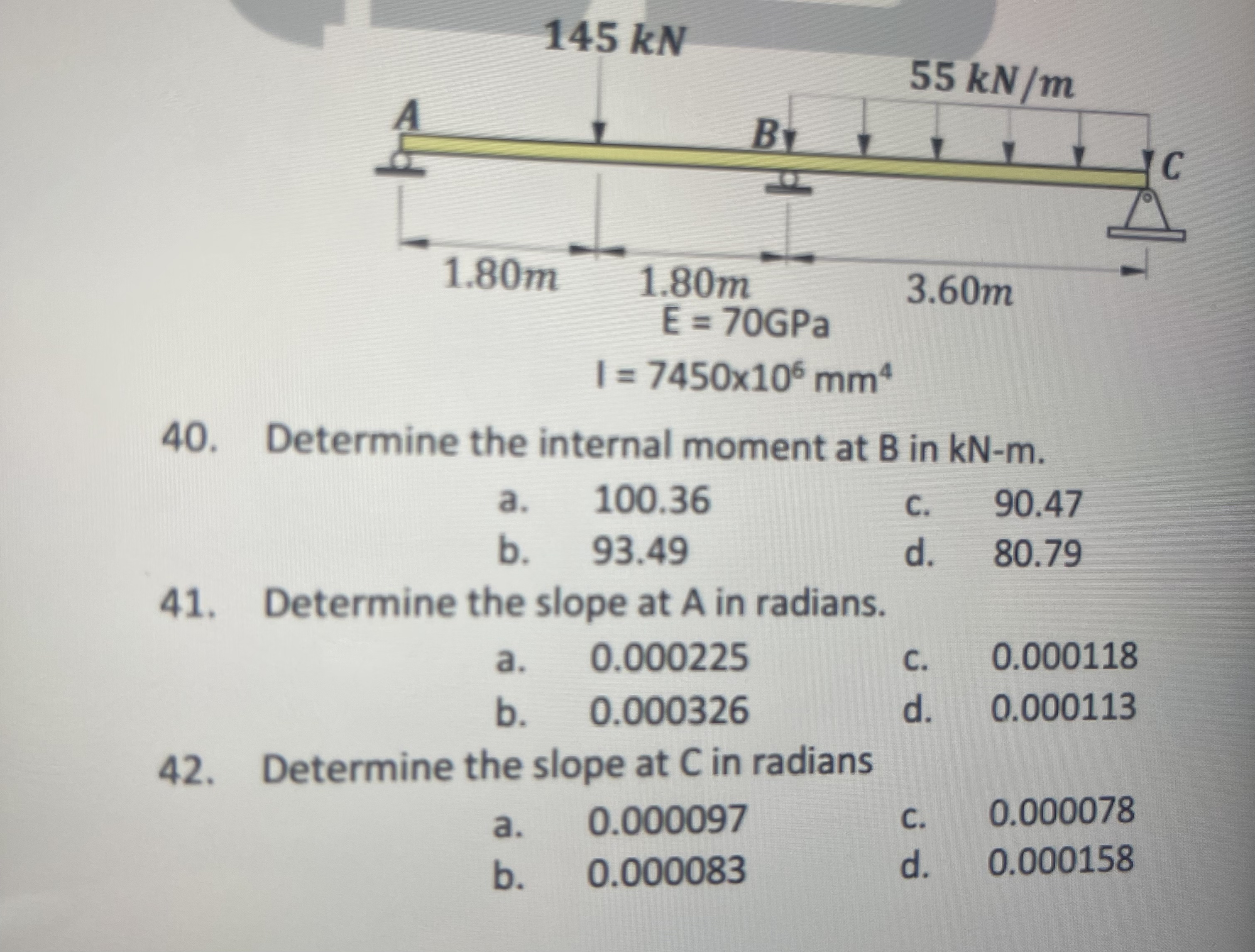 Determine the internal moment at B in k N - m . a