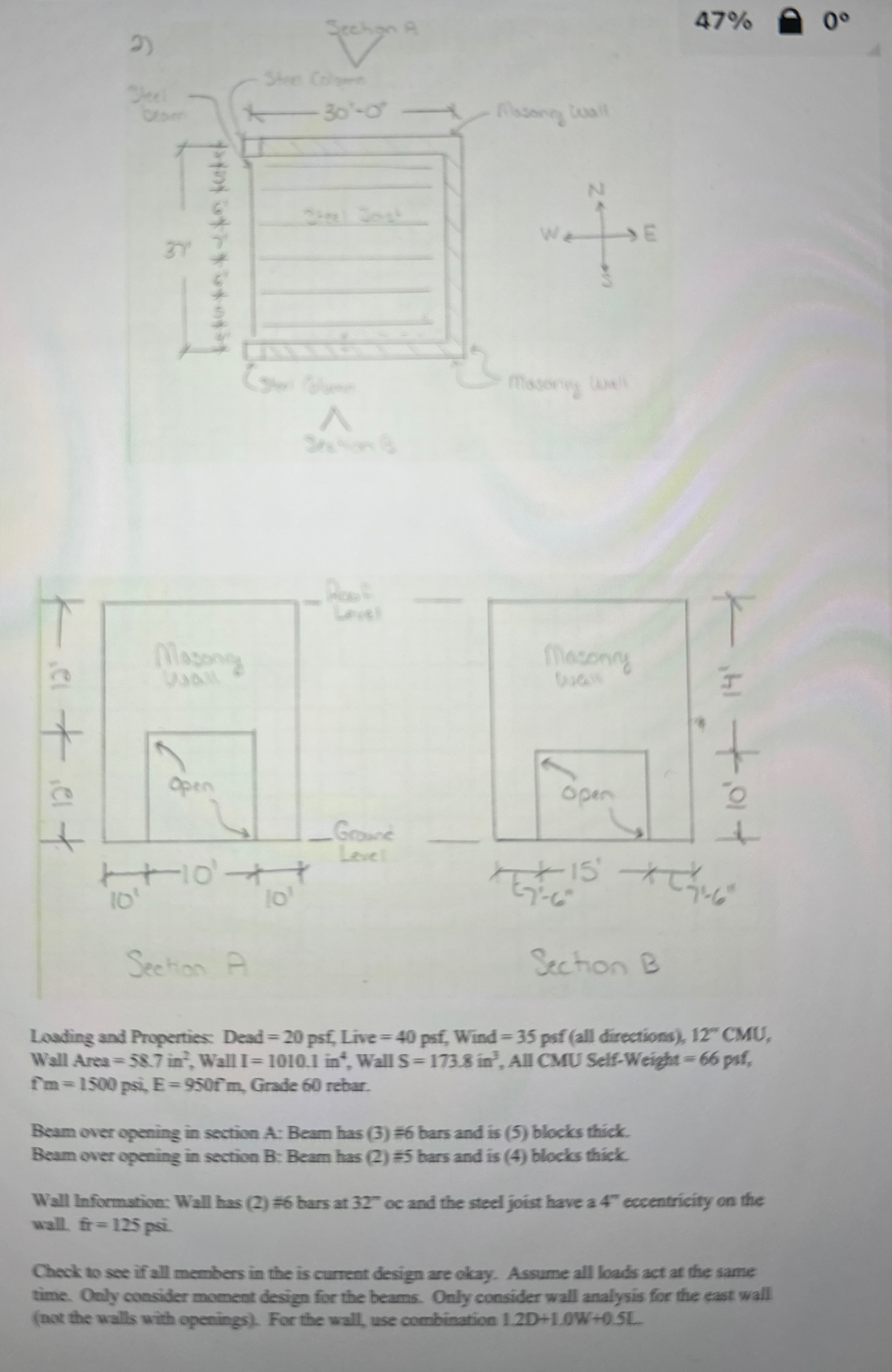 Losding and Properties: Desd = 2 0 psf , Live = 4