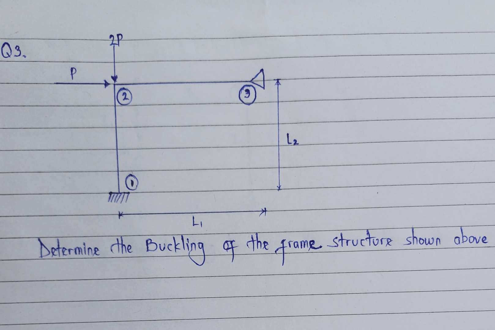 Q 3 . Determine the Buckling of the grame