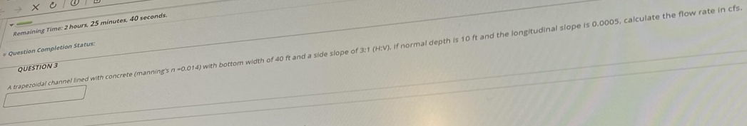 A trapezoidal channel lined with concrete (