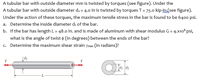 A tubular bar with outside diameter m m is