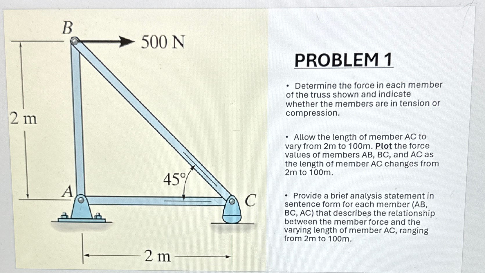 PROBLEM 1 Determine the force in each member of