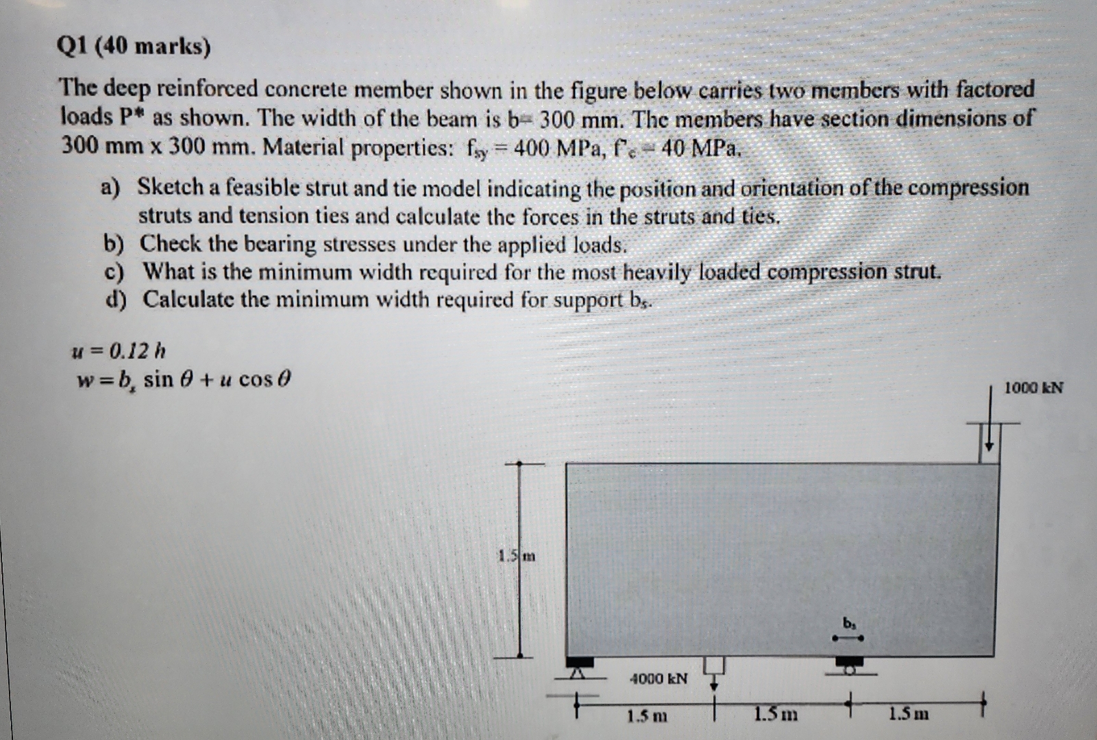 Q 1 ( 4 0 marks ) The deep reinforced concrete