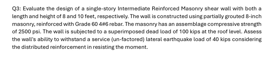 Q 3 : Evaluate the design of a single - story