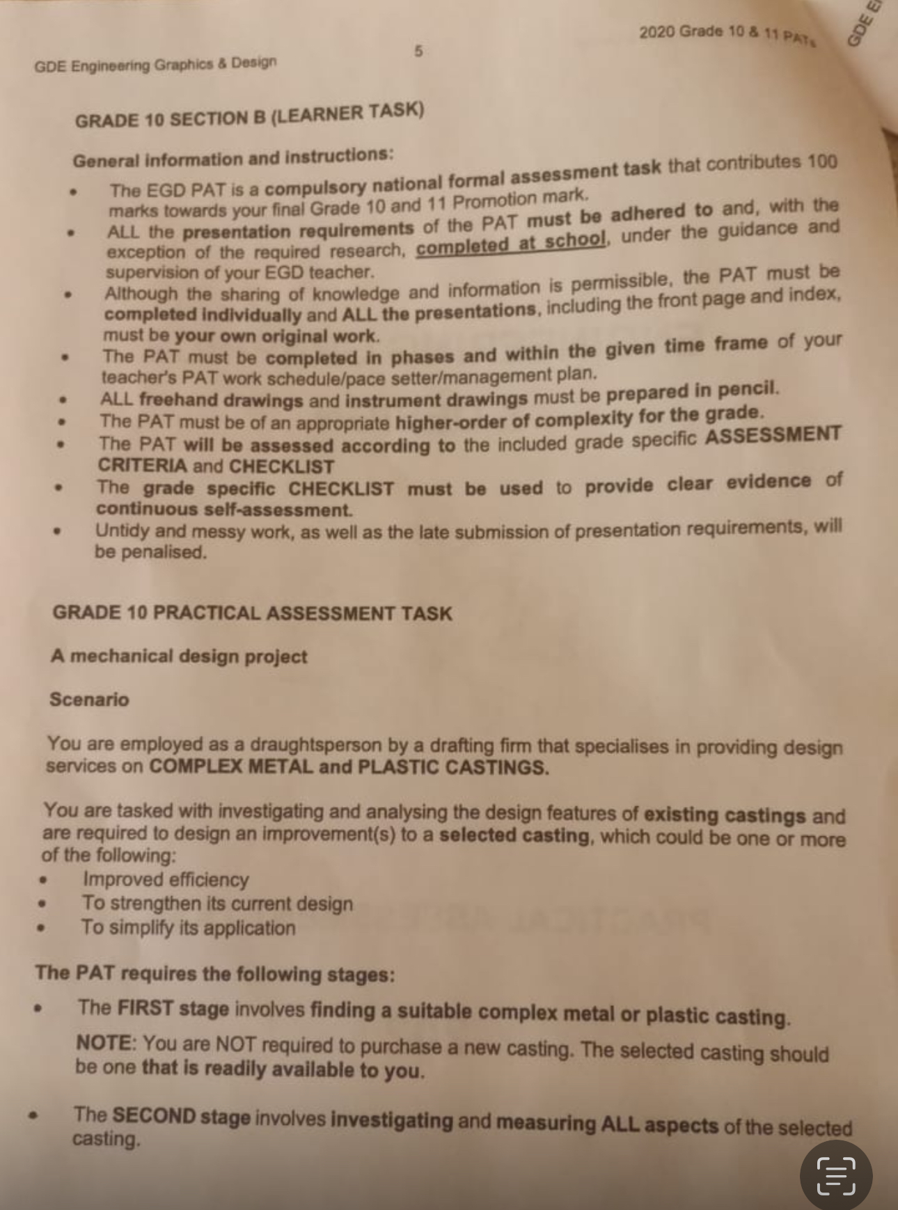 GDE Engineering Graphics 8 Design 5 2 0 2 0 Grade