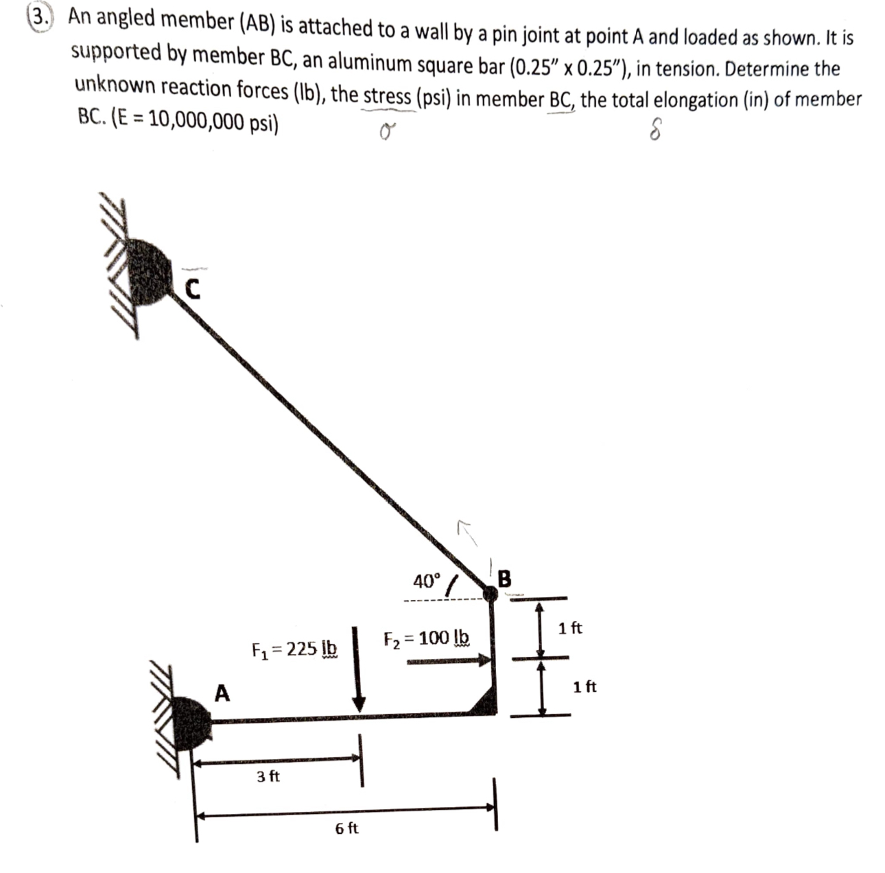 ( 3 . ) An angled member ( A B ) is attached to a