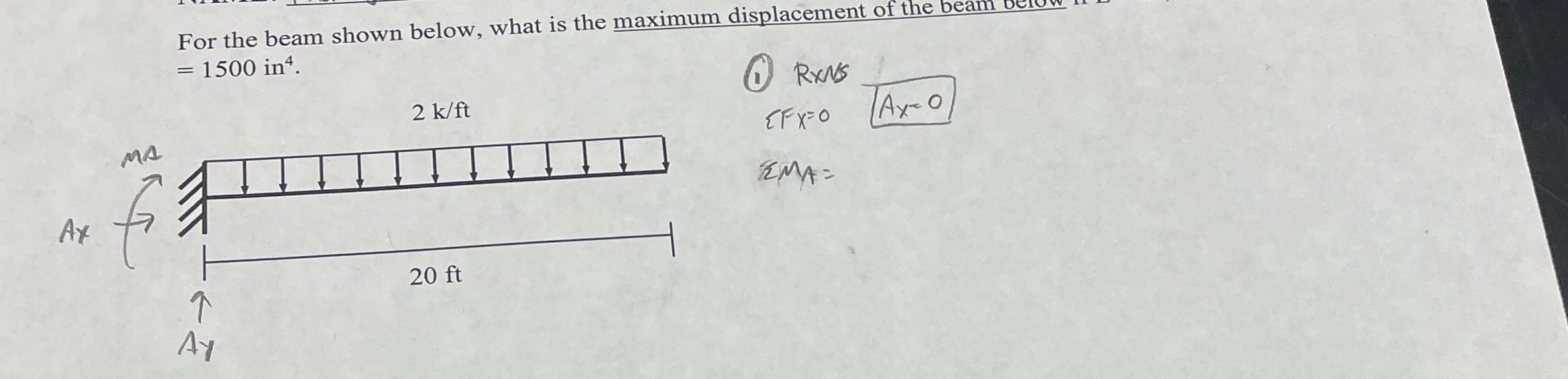 For the beam shown below, what is the maximum
