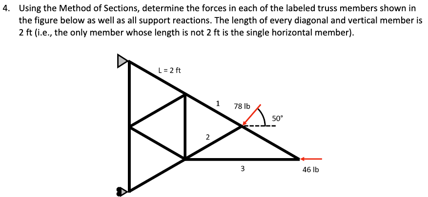 Using the Method of Sections, determine the