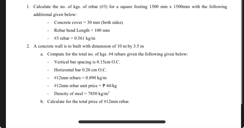 Calculate the no . of kgs . of rebar ( # 3 ) for