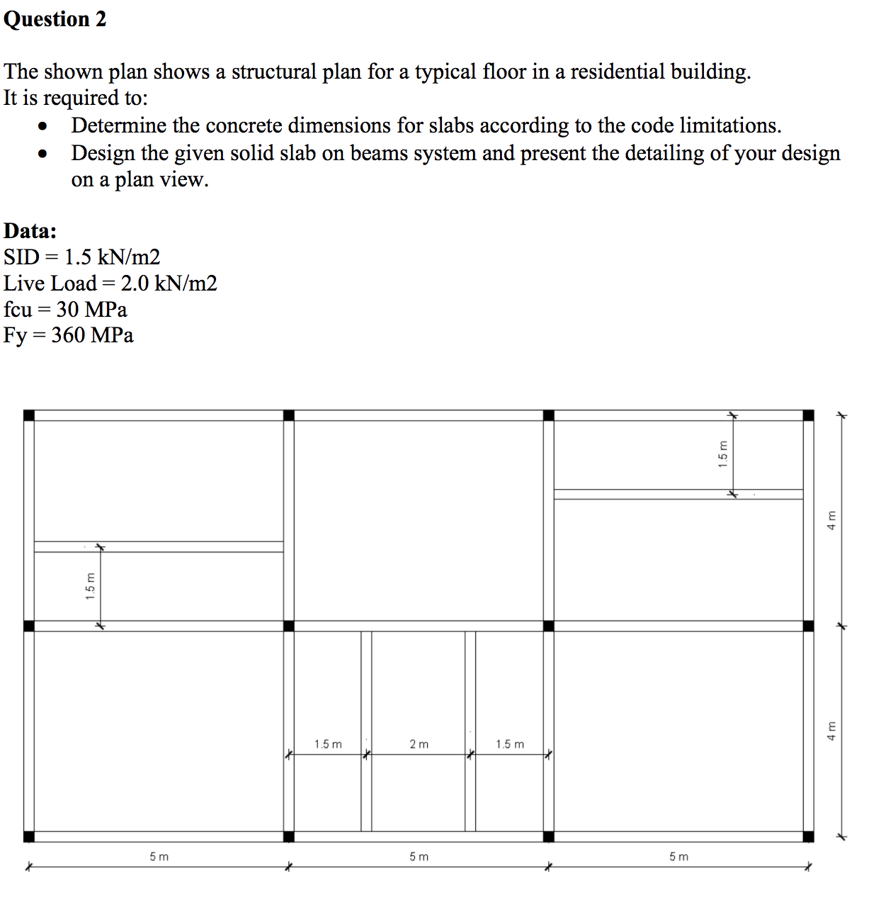 Question 2 The shown plan shows a structural plan