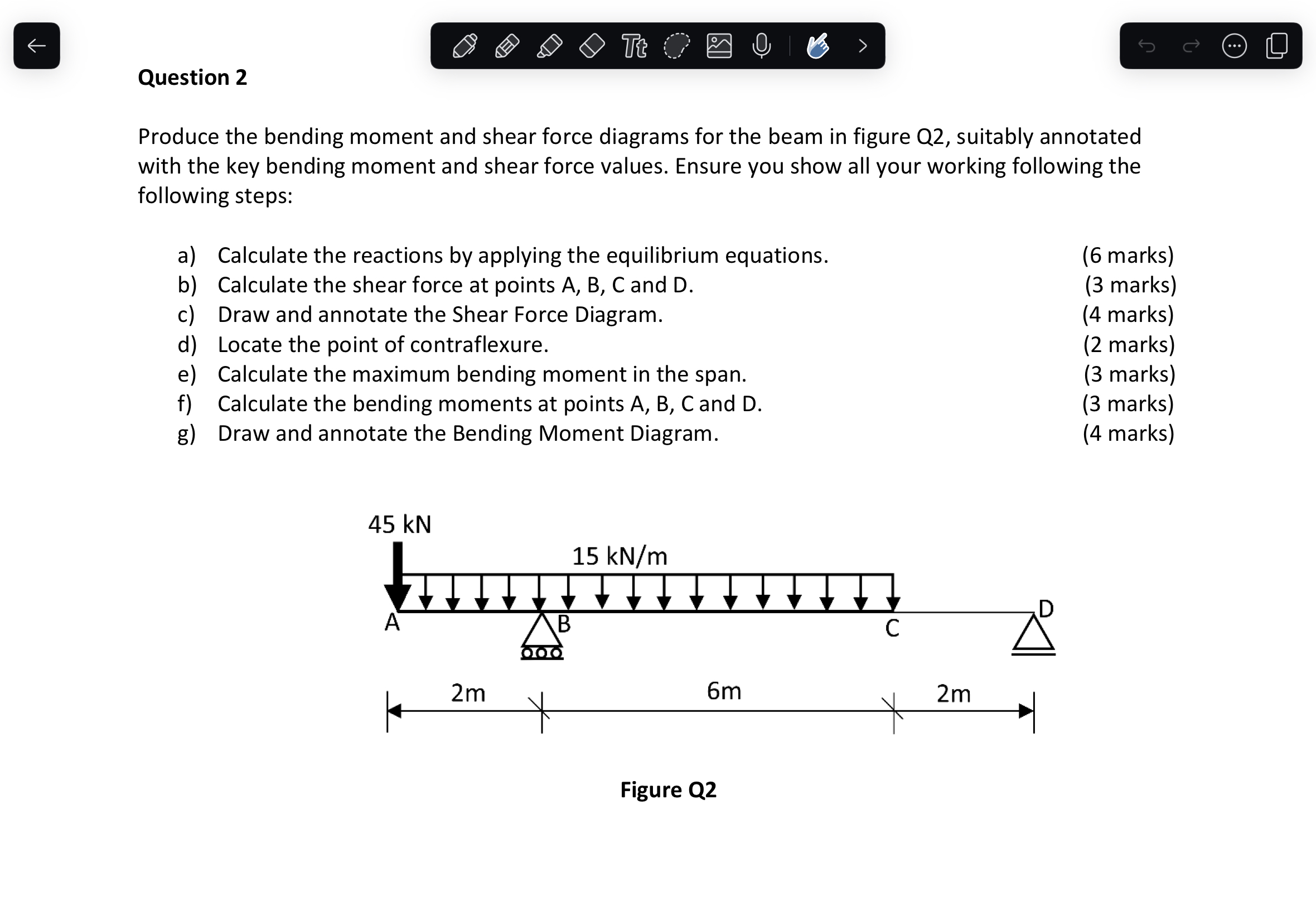 Question 2 Produce the bending moment and shear