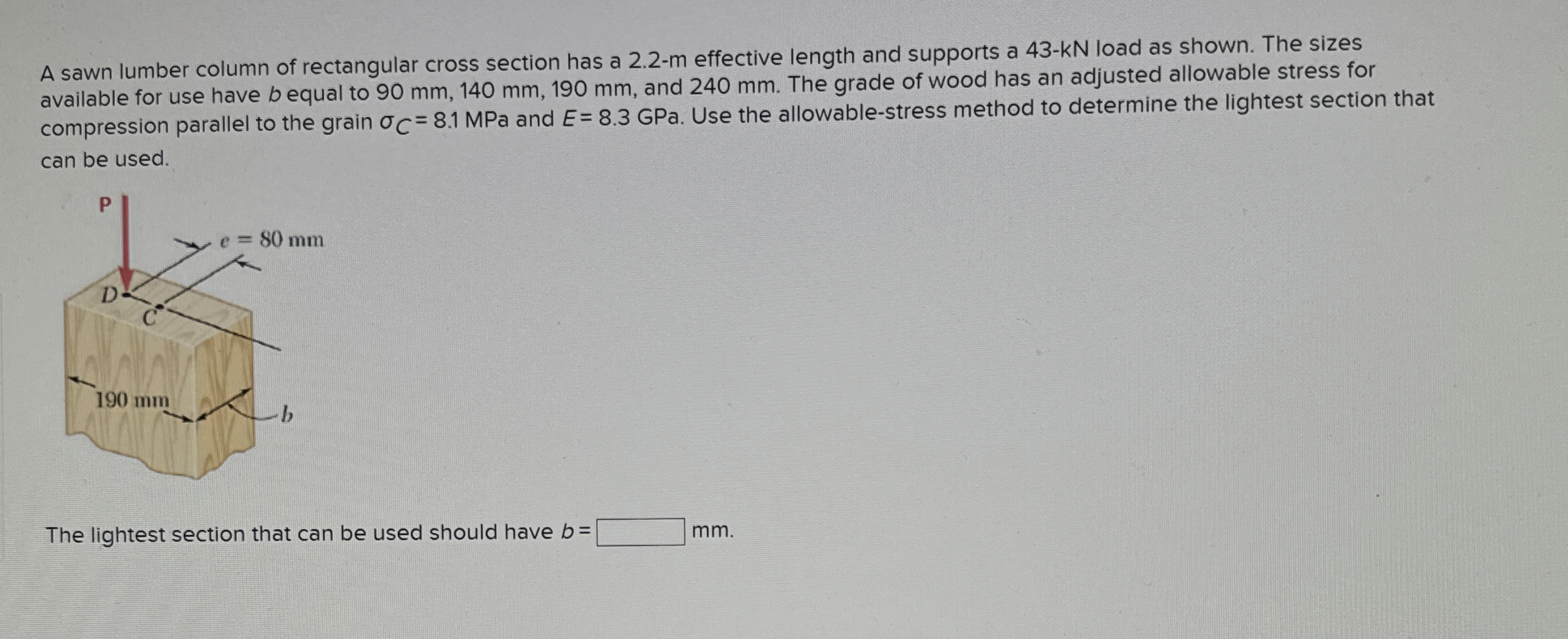 A sawn lumber column of rectangular cross section