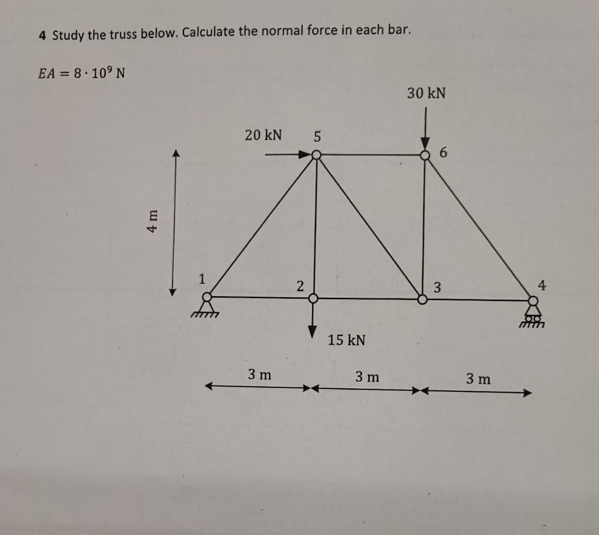 4 Study the truss below. Calculate the normal
