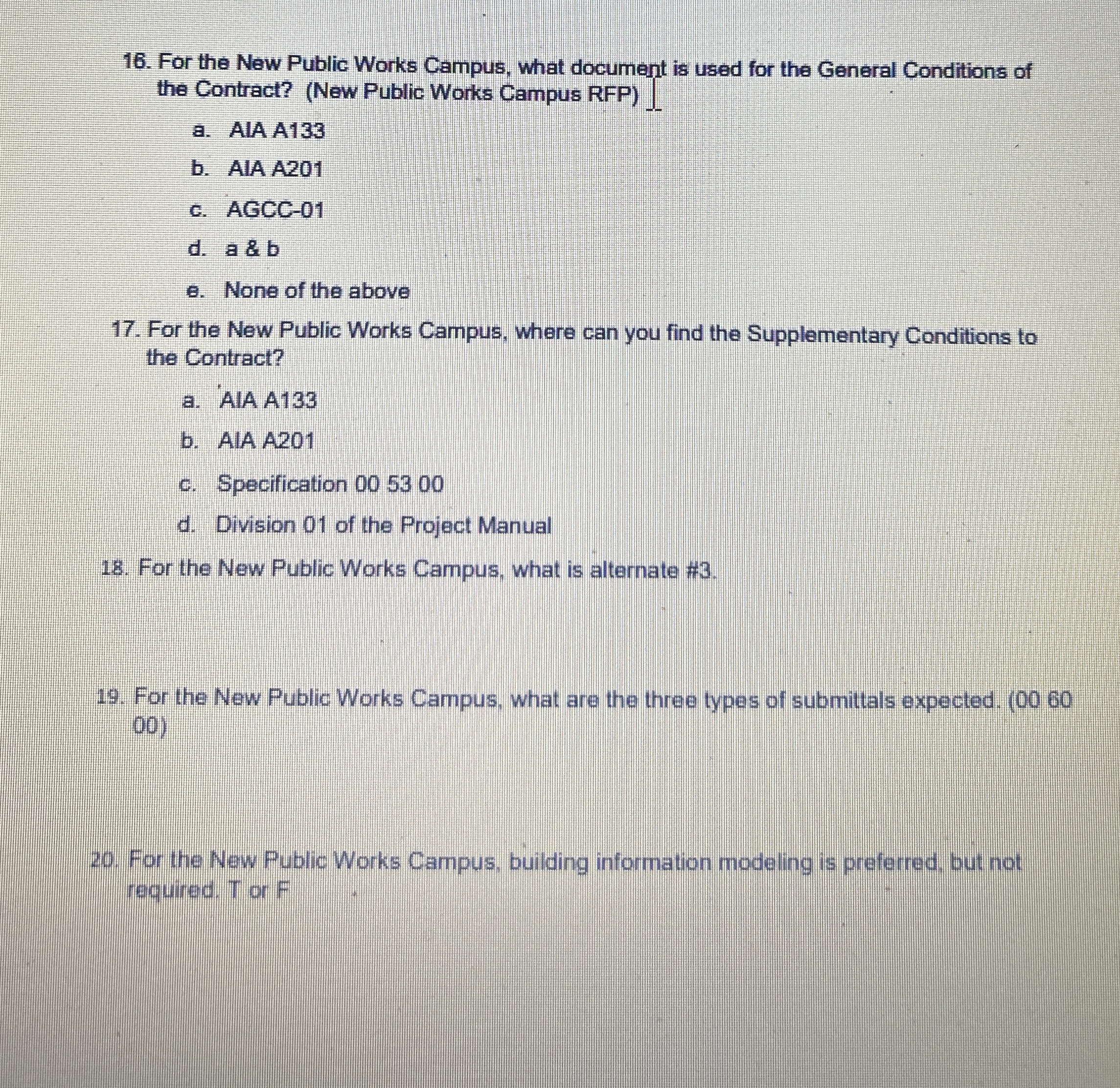 For the New Public Works Campus, what document is