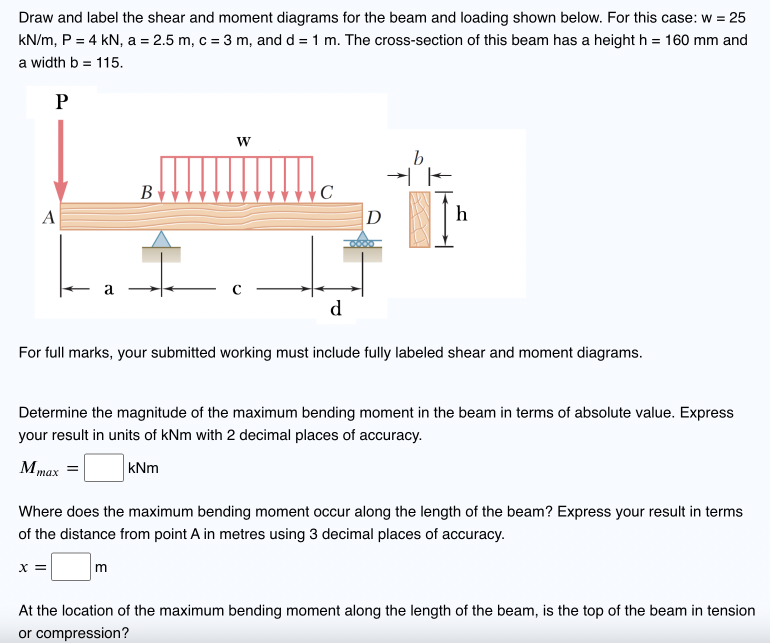 Draw and label the shear and moment diagrams for
