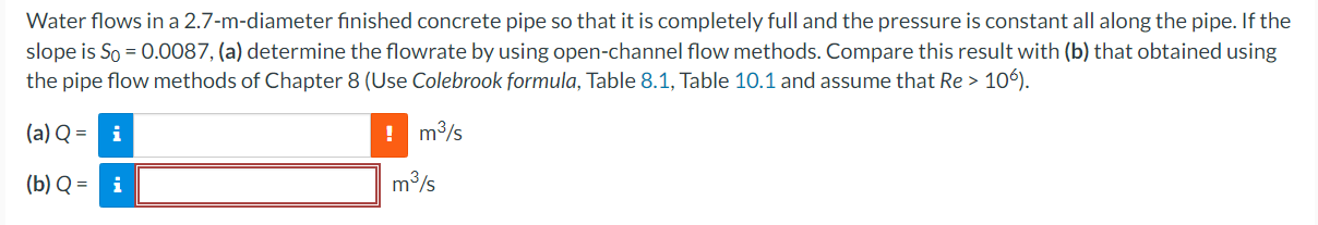 Water flows in a 2 . 7 - m - diameter finished