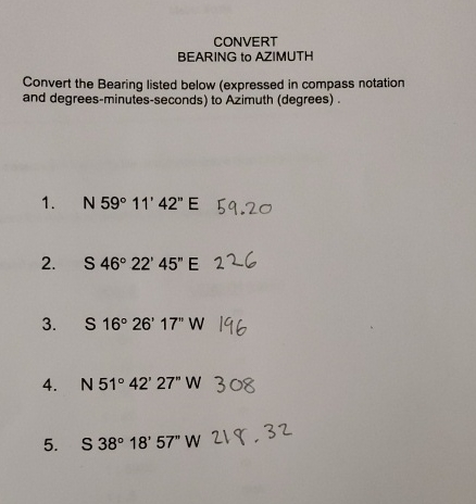 CONVERT BEARING to AZIMUTH Convert the Bearing