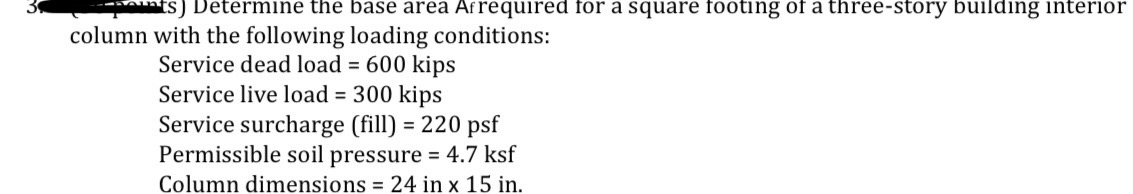 column with the following loading conditions: