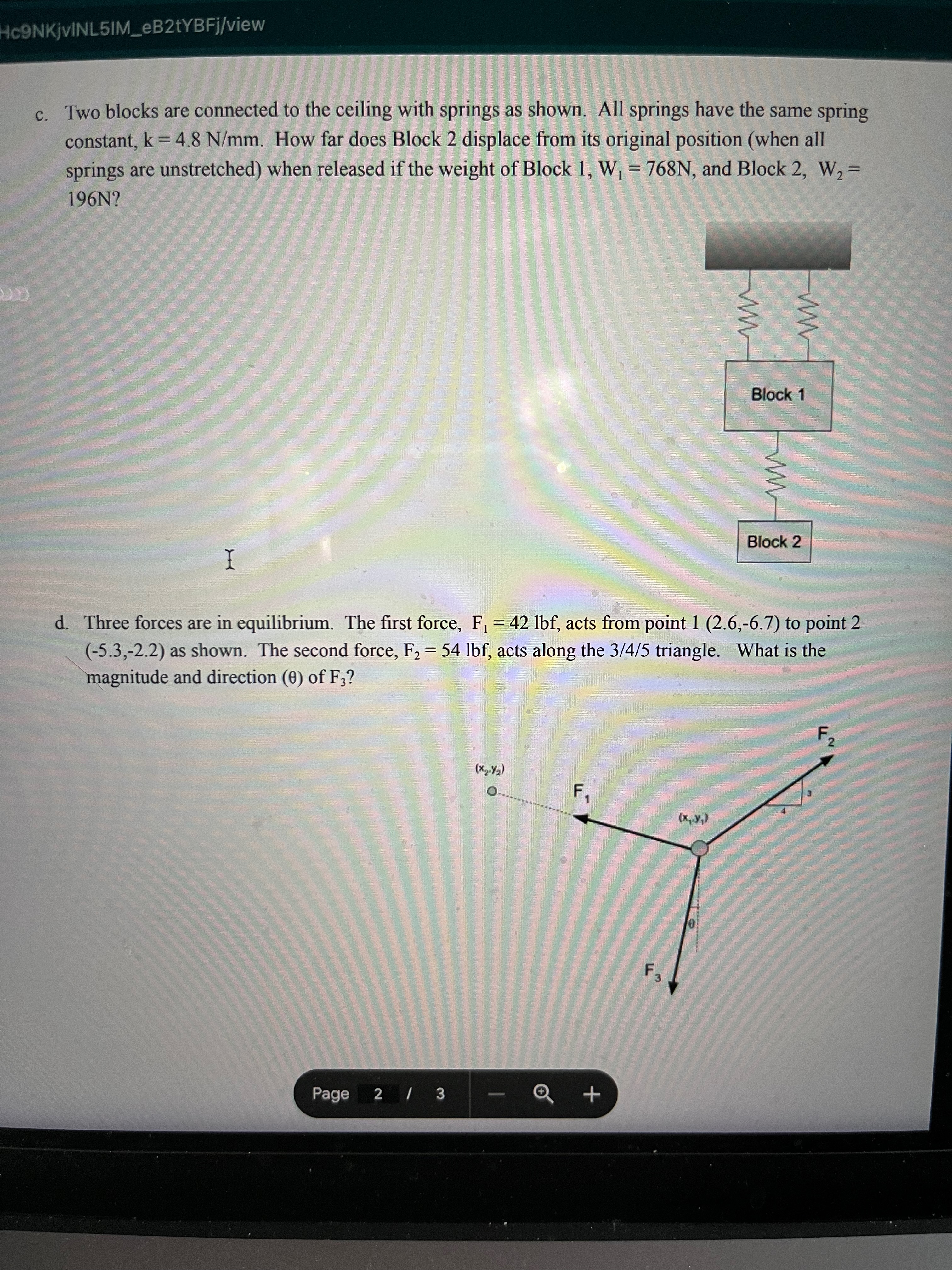 Two blocks are connected to the ceiling with