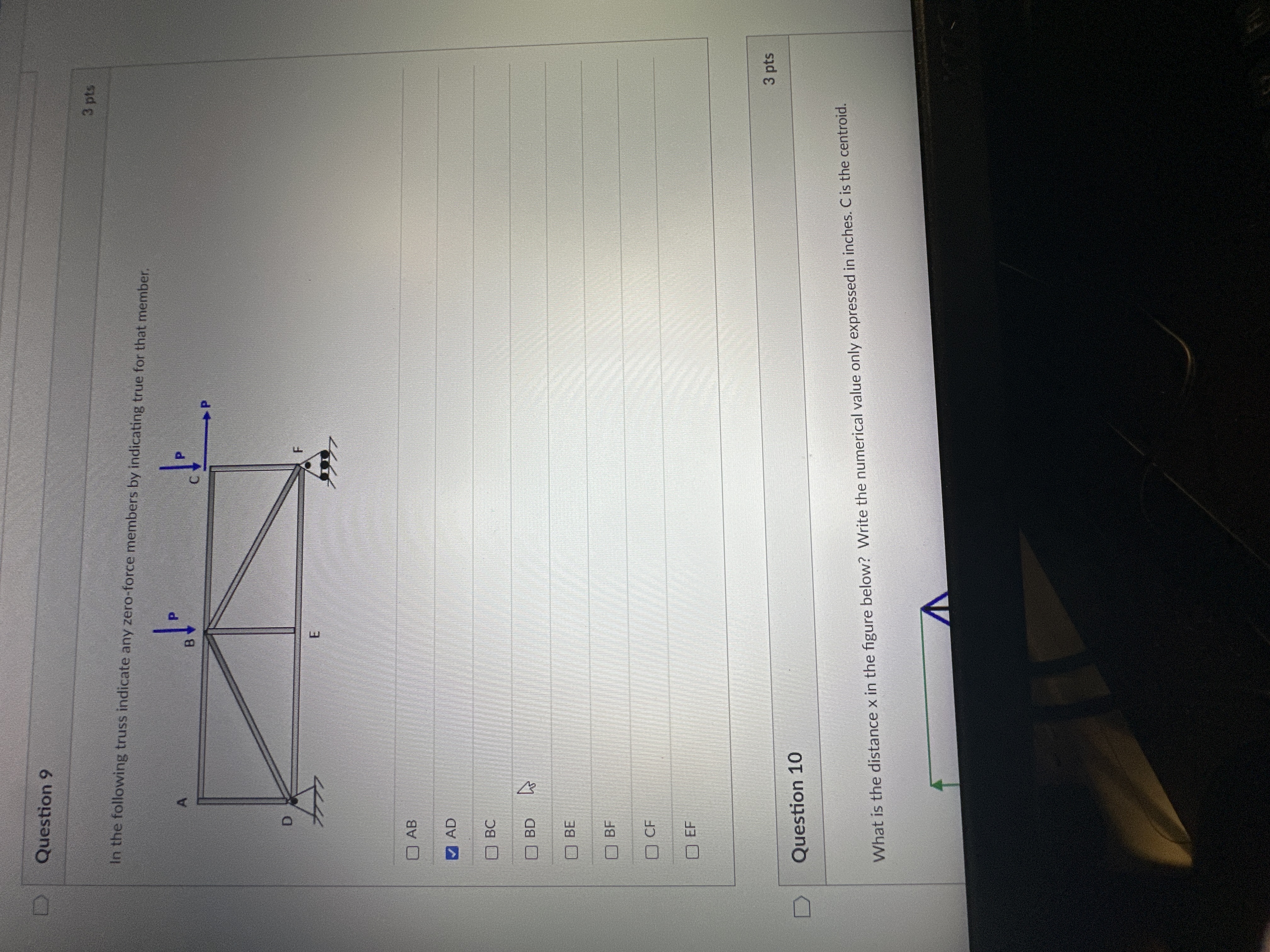 in the following truss indicate any zero force