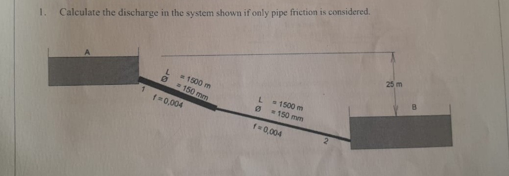Calculate the discharge in the system shown if